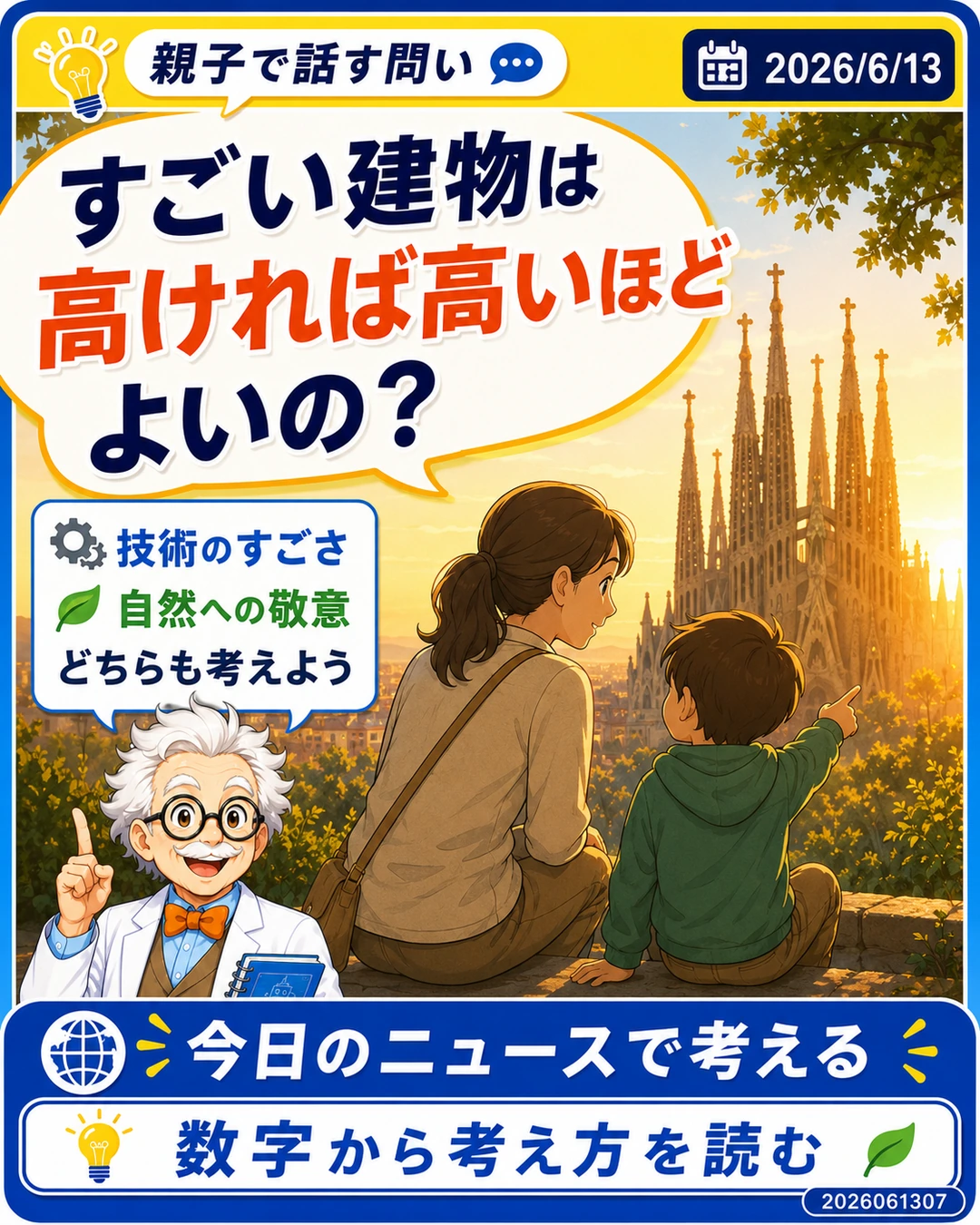 すごい建物は高ければ高いほどよいのかを親子で話す問いのスライド