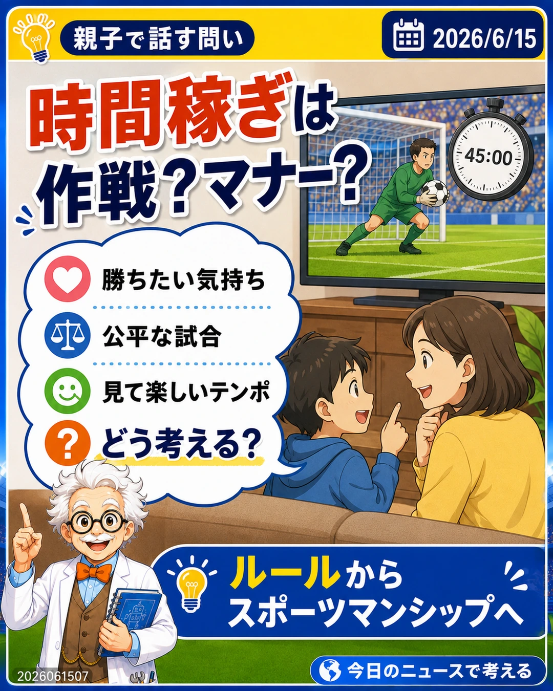 時間稼ぎは作戦かマナーかを親子で話し合う問いのスライド