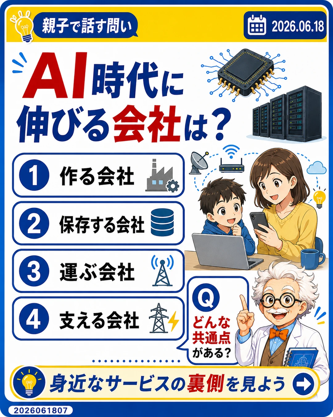 AI時代に伸びる会社の共通点を親子で話す問いのスライド