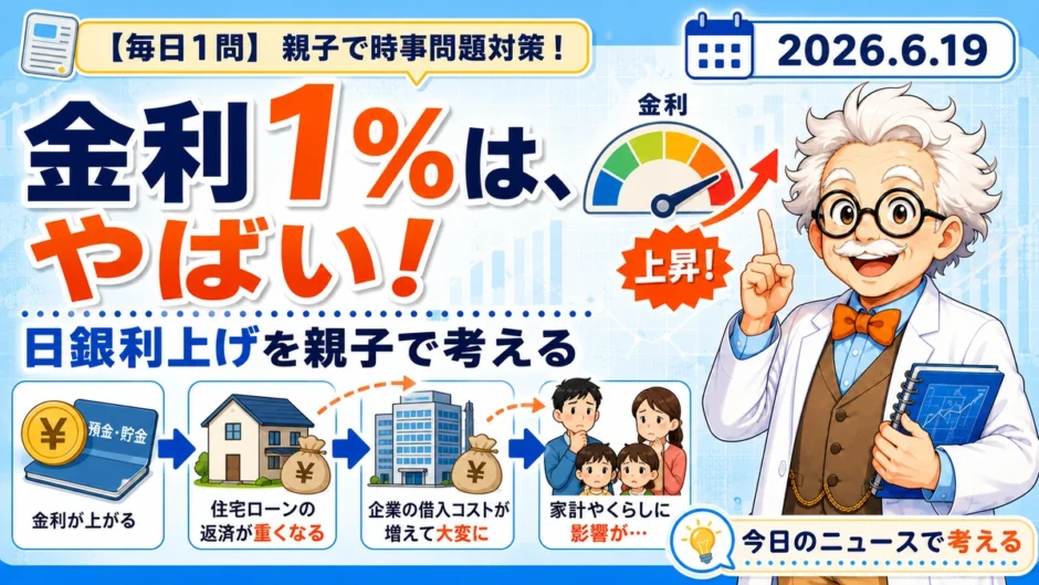 日銀の政策金利1％への利上げを親子で学ぶ時事問題