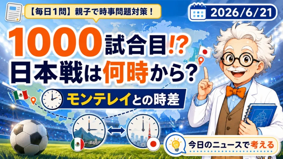 W杯1000試合目の日本対チュニジア戦とモンテレイとの時差15時間を親子で学ぶ時事問題