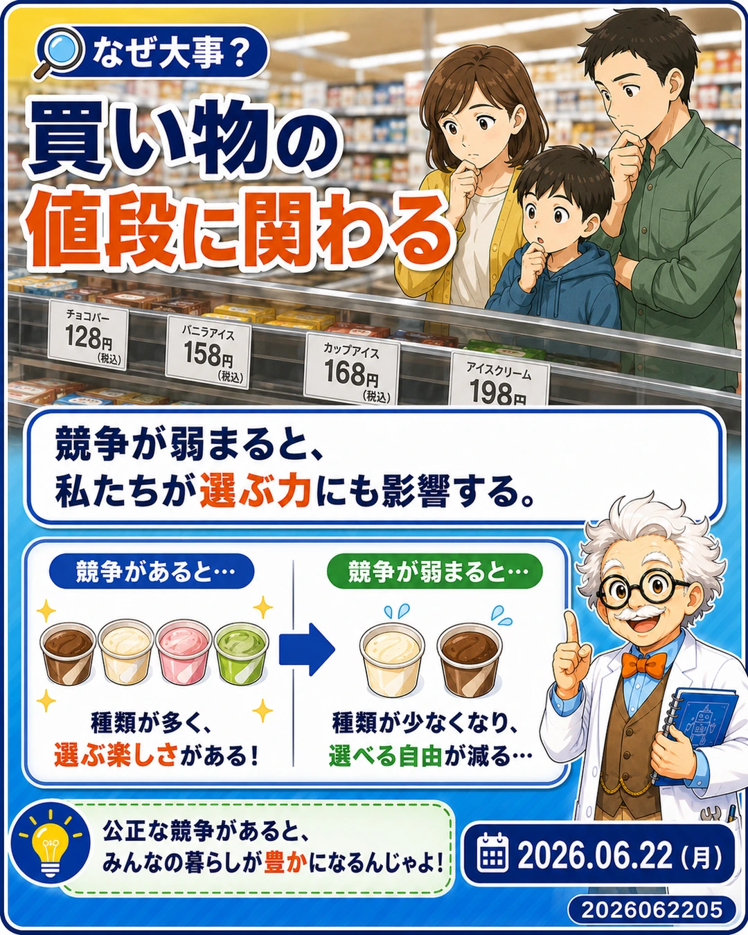 アイスの値段と買い物への影響を親子で考える時事問題スライド