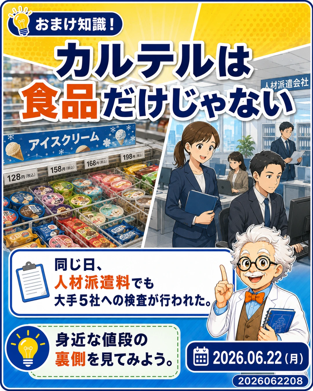 カルテル疑惑は食品だけでなく別分野にも関わることを示すおまけ知識スライド