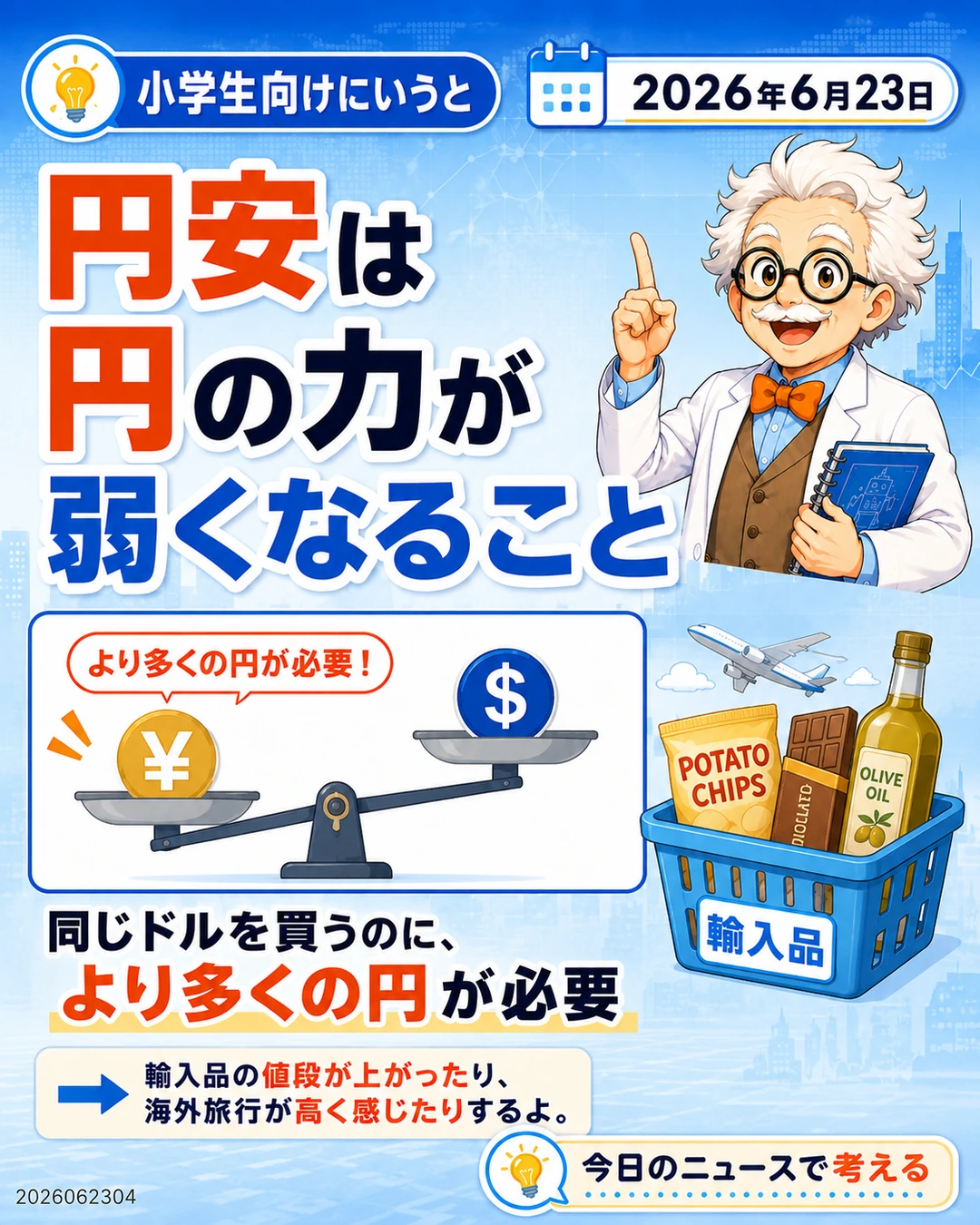 円安とは同じドルを買うのにより多くの円が必要になることを説明するスライド
