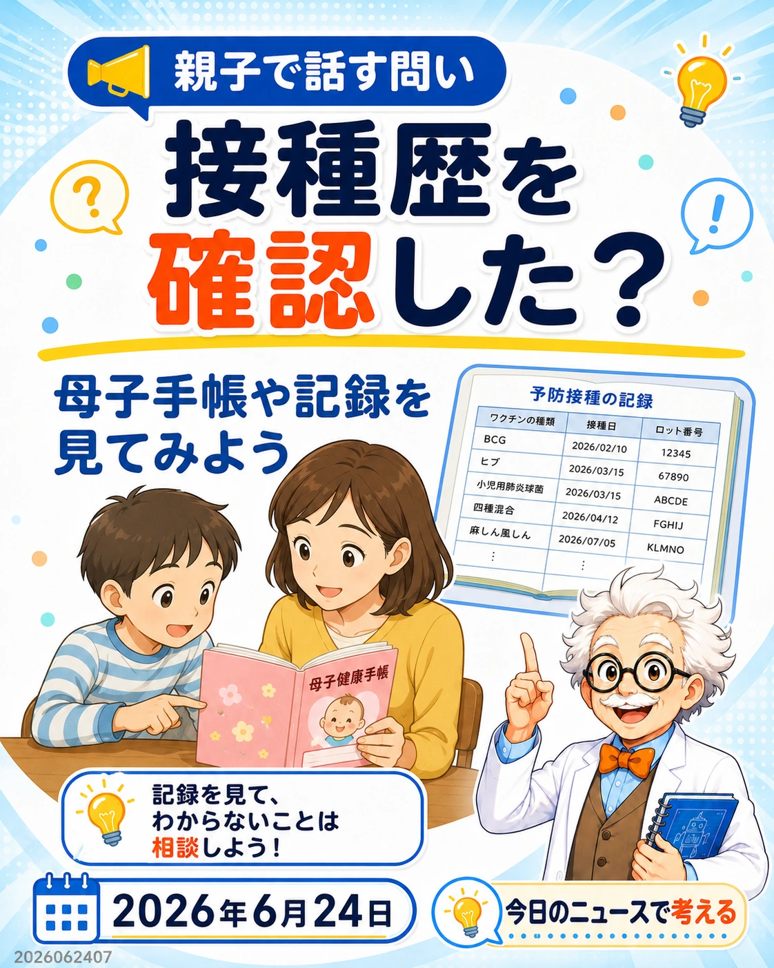 家族のはしかワクチン接種歴を確認したことがあるか親子で話す問いのスライド