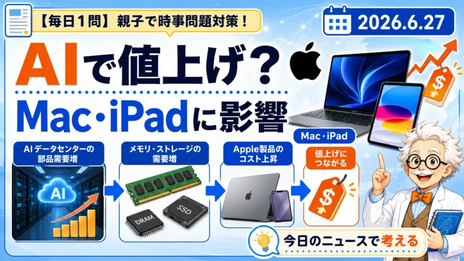 AI需要によるAppleのMacとiPad値上げを親子で学ぶ時事問題