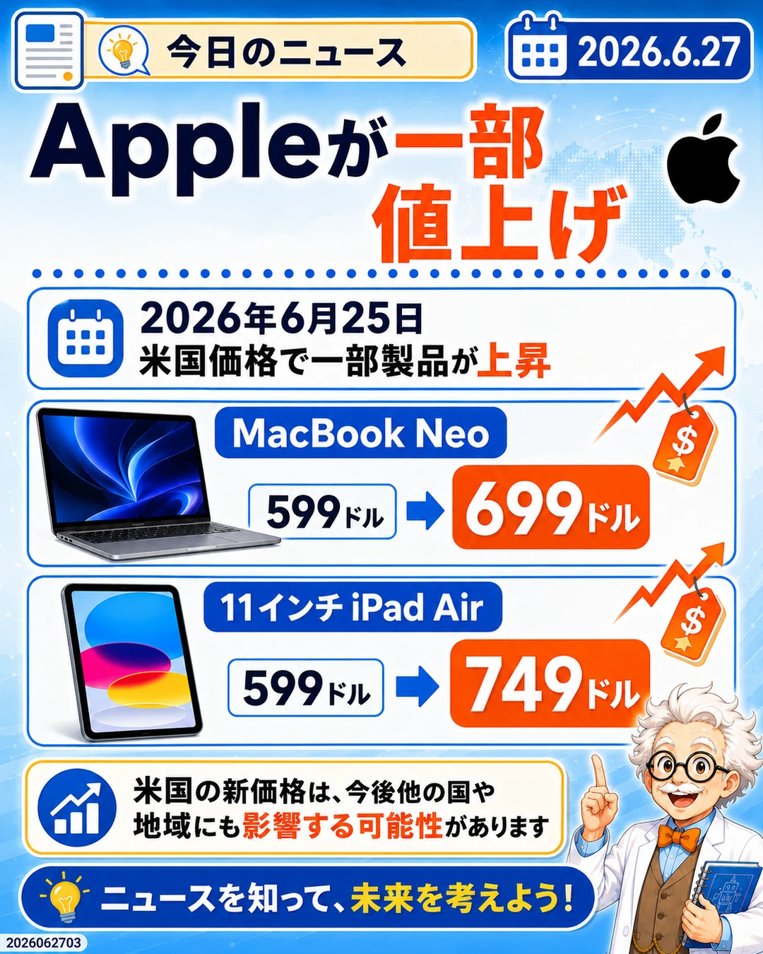 Appleが2026年6月25日に一部製品を値上げしたニュース解説