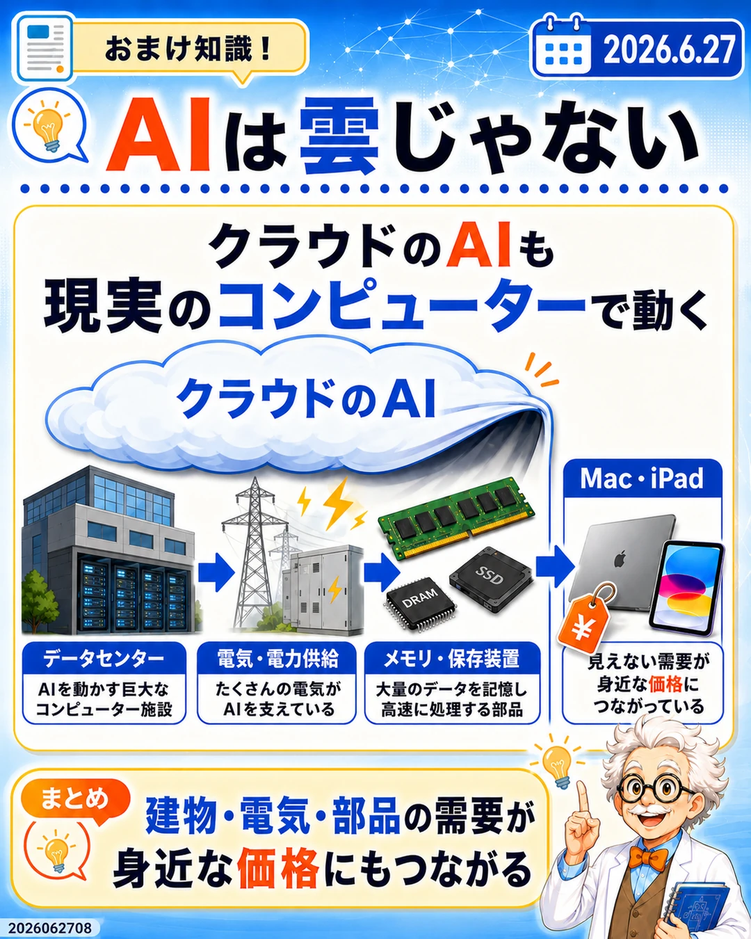 クラウドAIが現実のデータセンターや部品で動くことを説明するおまけ知識