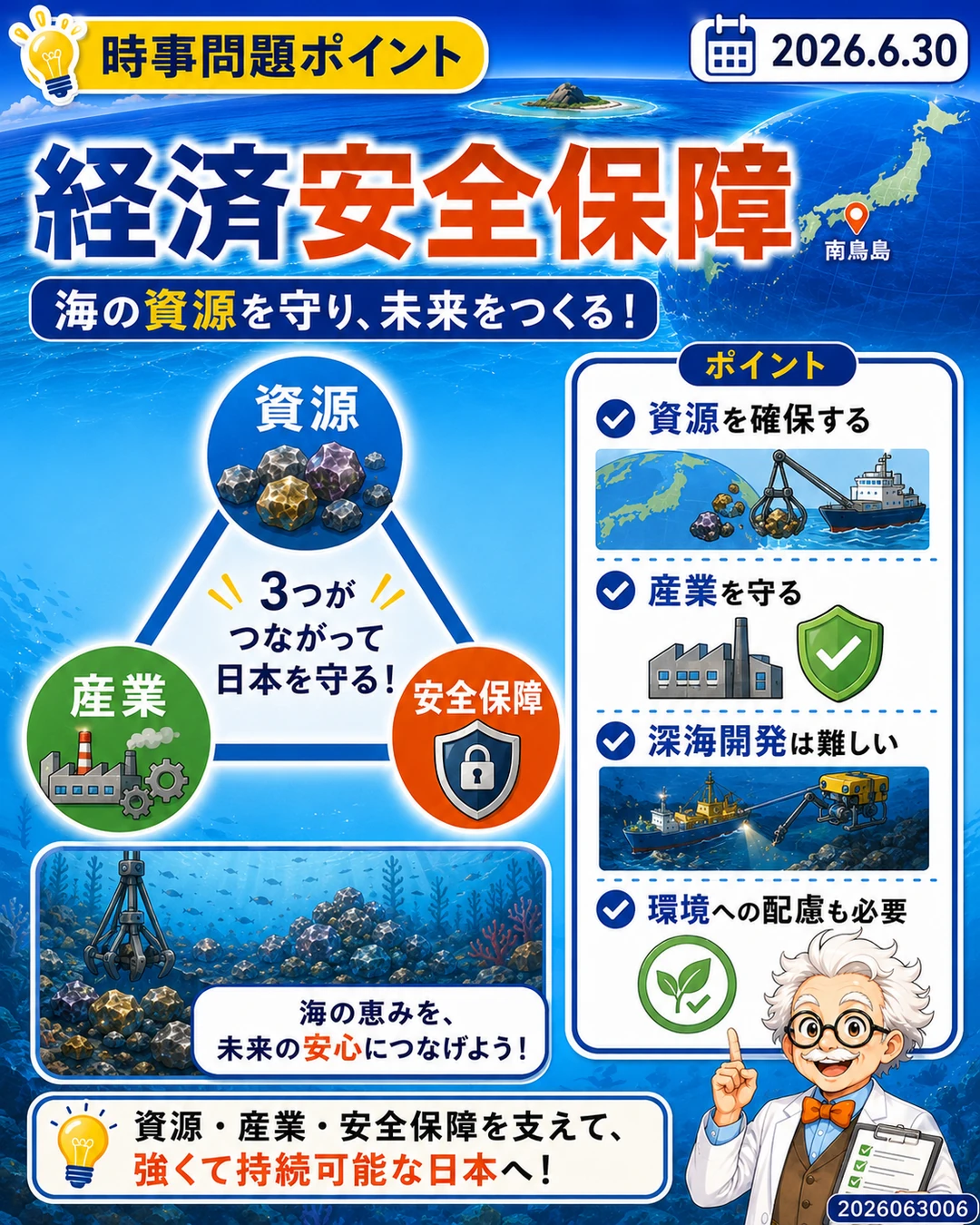 レアアースと経済安全保障の時事問題ポイントを整理するスライド