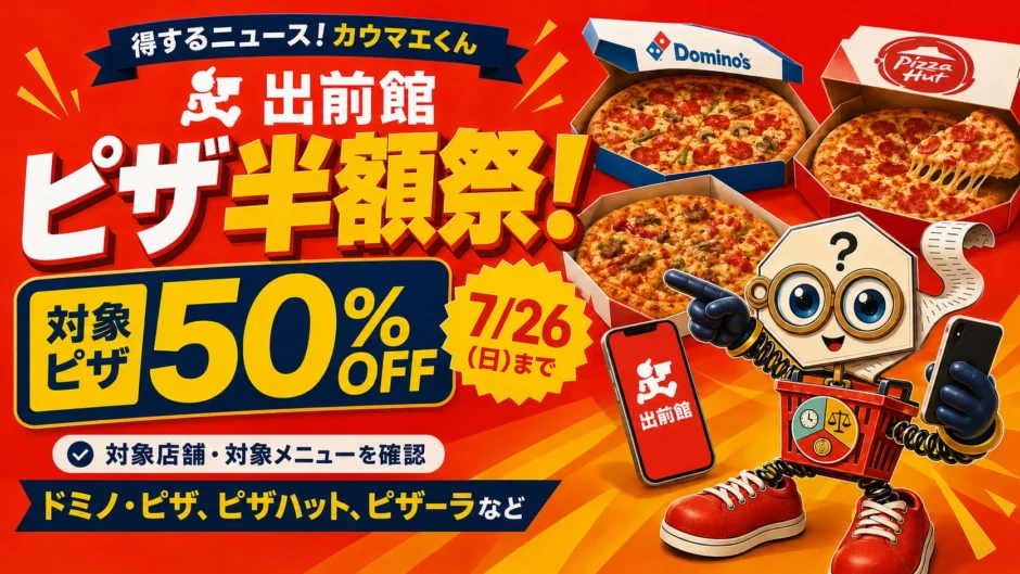 出前館のピザ半額祭は7月26日まで。対象条件・送料・現金手数料を解説