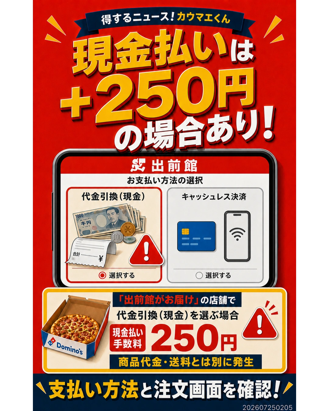出前館の現金払い手数料250円