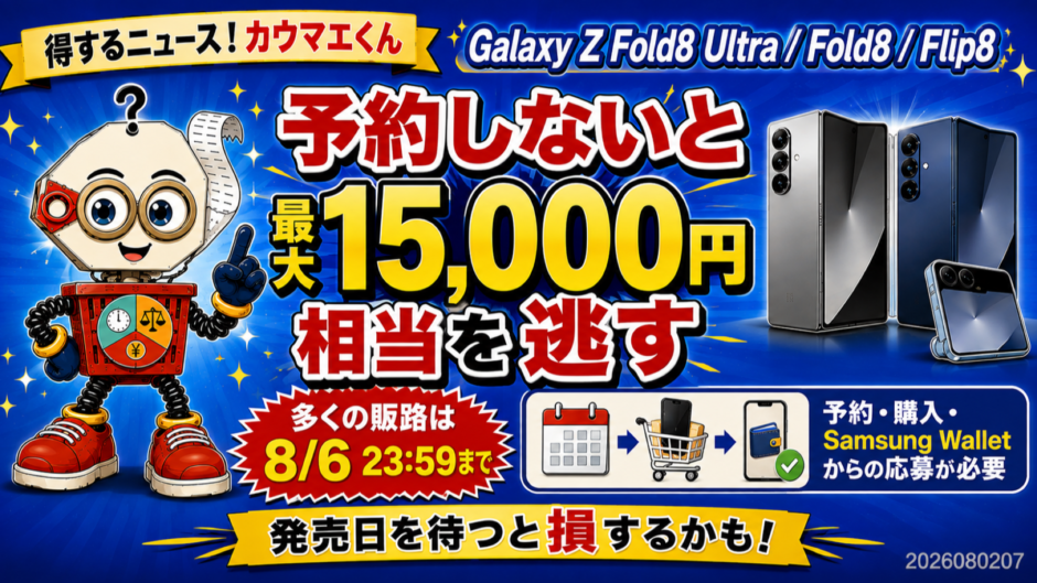 Galaxy Z Fold8 Ultra・Fold8・Flip8の予約期限と最大15,000円相当のキャンペーン