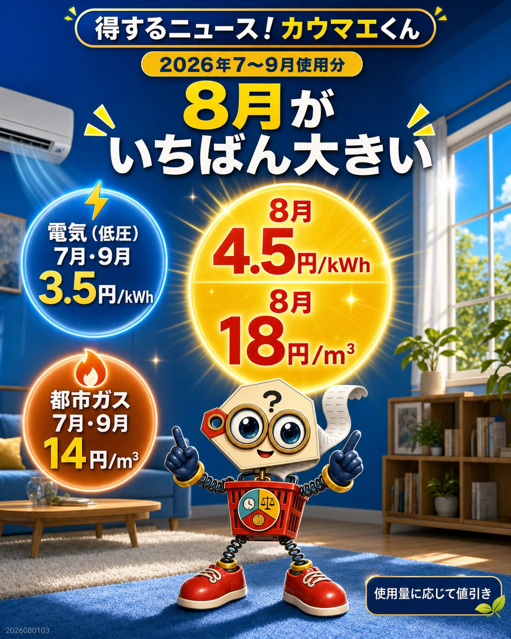 2026年7月から9月の低圧電気と都市ガスの値引き単価