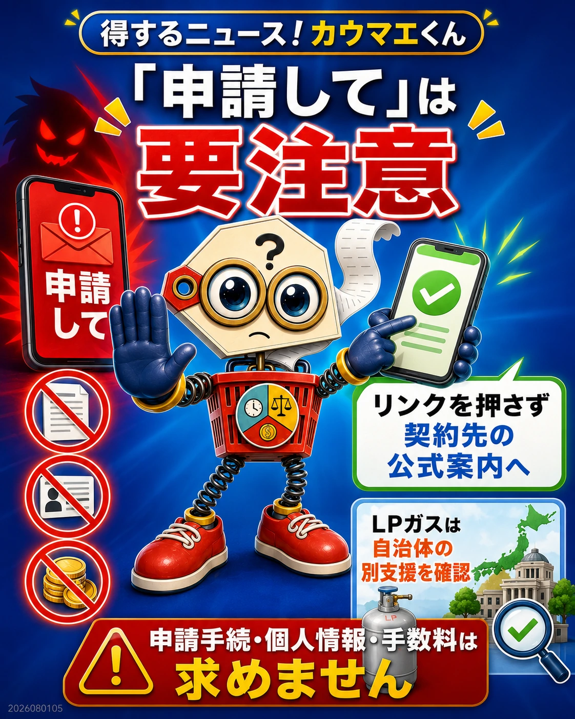 申請手続き・個人情報・手数料を求めるメールに注意し公式案内を確認